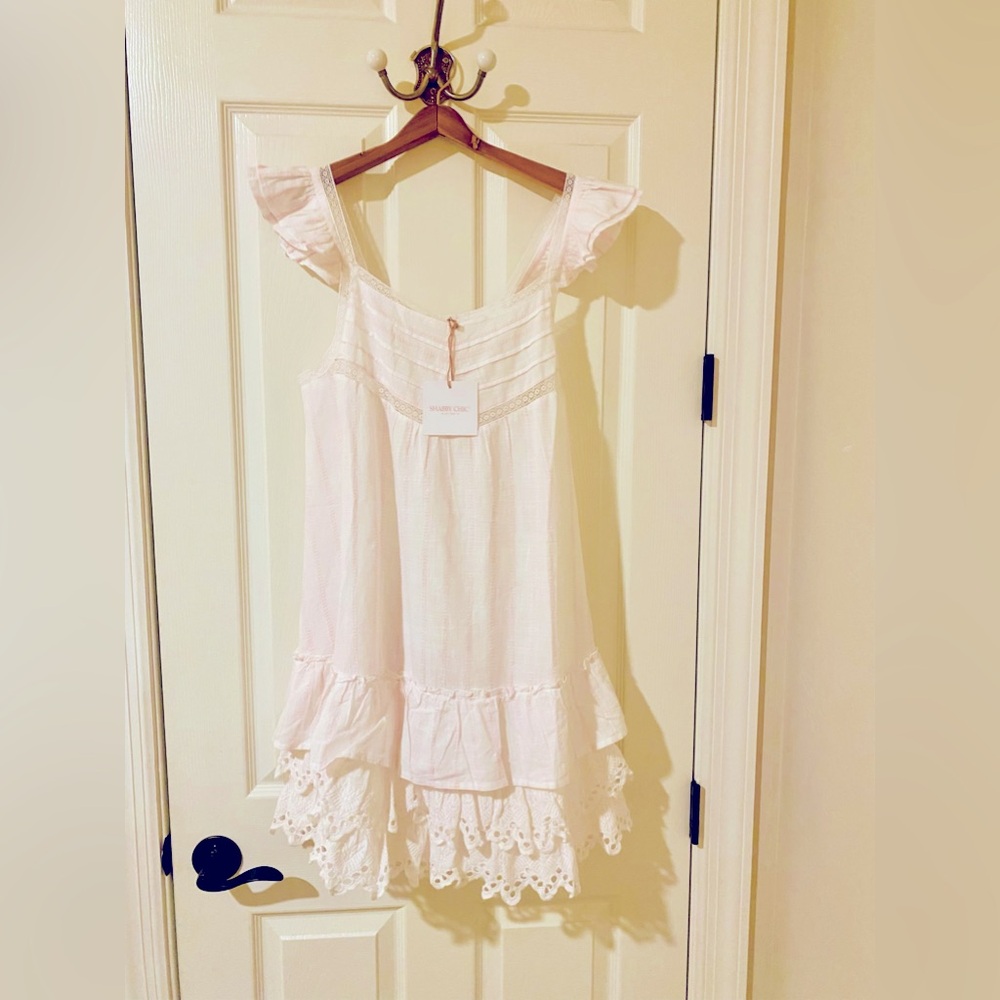 NWT Shabby Chic pale pink and white beautiful  white lace nighty. 100% cotton